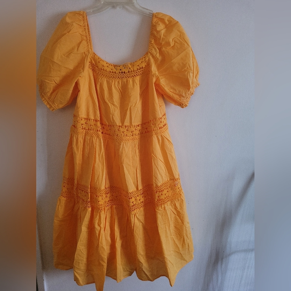Hale Bob Nagia Solid Dress Bright  Puff Sleeve Dress - Picture 2 of 5